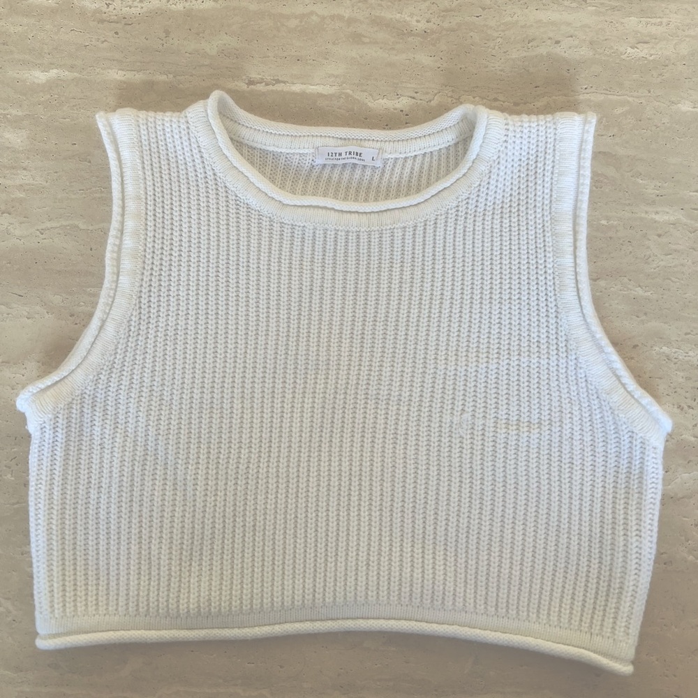 12th Tribe White Knit Sleeveless Crop Top